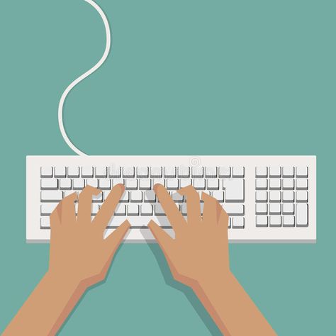 Flat Hands typing on white keyboard with cable. And pastel background stock illustration Keyboard Illustration Design, Typing Illustration, Hand Typing On Keyboard, Keyboard Illustration, White Keyboard, Product Illustration, Planet Drawing, Keyboard Typing, Isometric Art