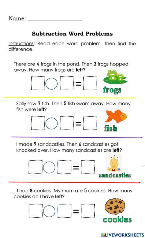 Word Problem Subtraction Grade 1, 1st Grade Math Worksheets Word Problems, Maths Worksheet Subtraction, Simple Math Word Problems, Addition Word Problems Grade 1, Subtraction Word Problems Grade 1, Subtraction Word Problems Kindergarten, Subtraction Word Problems 2nd, Grade 1 Word Problems