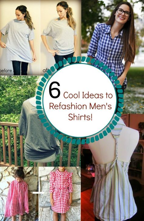 May 13, 2019 - Do you have some of your husband's old men's shirts lying around? Check out these 7 ideas to upcycle a men's shirt into a women's shirt, dress, and more! Diy Clothes Storage, Diy Clothes Refashion Videos, Diy Clothes For Women, Sewing Men, Clothes Upcycle, Mens Shirt Refashion, Diy Summer Clothes, Diy Clothes Rack, Sewing Machine Thread