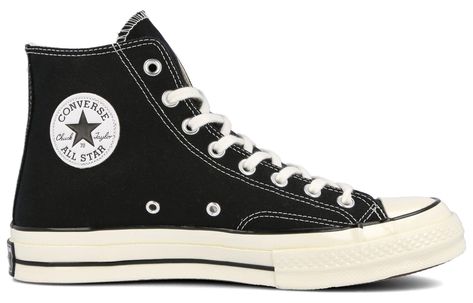 The Converse Chuck Taylor All Star 70s Hi Black takes its style cues from one of the world's oldest footwear designs. For over a century, Converse has upheld their commitment to creating iconic shoes that provide fashion-forward looks and comfortable fits for all. This premium design is just as classic, but with updated fittings attached for durability and strength so you can wear it for years to come. Crafted with double-ply canvas upper and quality stitching, the 70s Hi Black has everything yo Iconic Shoes, Alt Clothes, Comfortable Fits, Converse Chuck 70, Chuck 70, Converse Chuck Taylor All Star, Chuck Taylor All Star, Converse Chuck, Premium Design