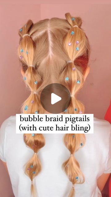 Audrey McClelland on Instagram: "CUTE BUBBLE BRAID PIGTAILS ❤️ Looking for a super cute summer hairstyle? Try these bubble braids! I love how these come out! And we had some extra fun by adding in some hair bling! . I will share where we got our hair blinger in my stories and also in my highlights!  . #bubblebraids #summerhair #hairdo #braidideas #braidinspo #braidinspiration #braid #simplehairstyles #simplehair #simplehairstyle #easyhairstyles #easyhairstyle #easyhairstylesforgirls #cutehairstyles #cutehair #hairvideo #hairideas #hairinspo #hairinspiration #hairvideos #hairidea #schoolhairstyles #schoolhair #hairstyles #hair #hairstyle #hairtutorial #hairtutorials" Girls Bubble Braid Pigtails, Braids Bubble Braid, Bubble Braid With Clips, Easy Bubble Braid Tutorial Short Hair, Bubble Braid Videos Tutorial, Bubble Braid Hairstyles Videos, Bubble Hair Ponytail, Bubble Braids Video, Bubble Braid Video