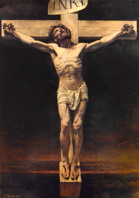 "Christ on the Cross" Leon Bonnat 1880 Christ On The Cross, Tato Lengan, Crucifixion Of Jesus, Religious Painting, The Cross Of Christ, Biblical Art, Art Prints Online, Holy Week, Jesus Art