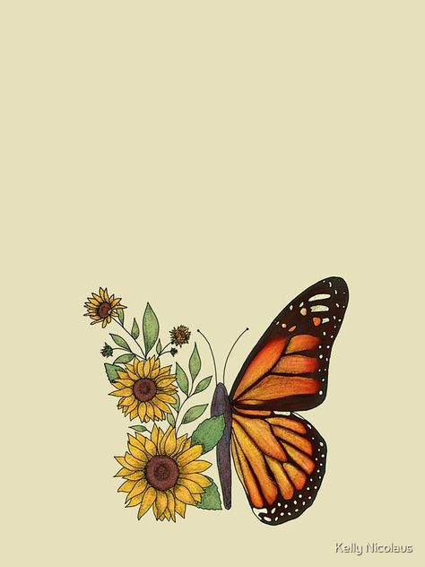 Butterfly And Sunflower Drawing, Half Butterfly Half Flower Painting, Sunflower And Butterfly Wallpaper, Half Butterfly Painting, Half Butterfly Half Sunflower Tattoo, Sunflower Art Aesthetic, Butterfly And Bee Tattoo, Half Flower Half Butterfly, Butterfly Sunflower Tattoo