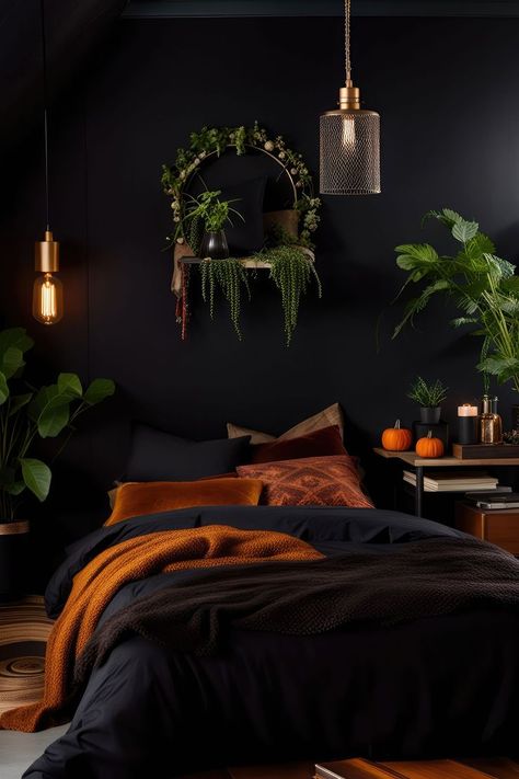 Embrace the Mystique: Dark Boho Bedroom Ideas Moody Plant Bedroom, Witchy Homes, Dark Boho Bedroom, Repurpose Projects, Dark Boho, Boho Bedroom Design, Moody Bedroom, Dark Bedroom, Mid Century Modern Bedroom