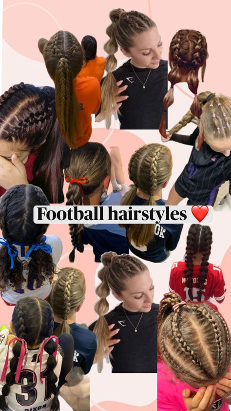 Football Hair Styles, Flag Football Hairstyles, Braided Hairstyles Into Ponytail, Soccer Hair Styles, Track And Field Hairstyles, Game Day Braids, Wrestling Hairstyles, Lacrosse Hairstyles, Tennis Hairstyles