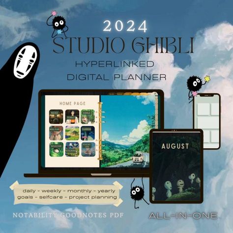 Studio Ghibli Digital Planner All-in-one Journal GOODNOTES / Student Yearly, Monthly, Weekly, Daily, Agendas / Finance, Productivity 2024 digitalbulletjournal #freeprintableplanner #happyplannerideas👌 Studio Ghibli Journal, Ghibli Journal, Journal Goodnotes, Course Schedule, Finance Tracker, Routine Planner, Class Notes, Planner Printables Free, Project Planner