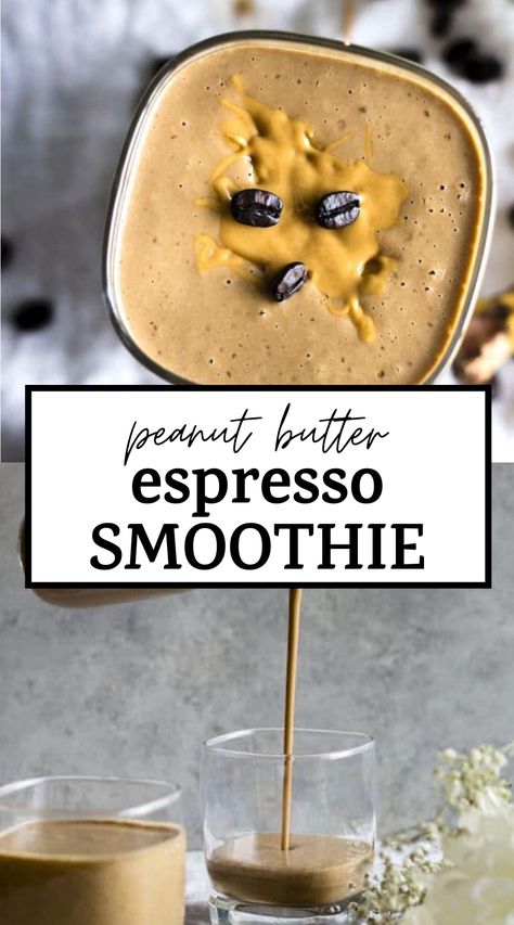 the best ESPRESSO SMOOTHIE made with banana, peanut butter and espresso! It's vegan, gluten free and a delicious way to start the day #smoothie #espresso #espressosmoothie Espresso Smoothie, Breakfast Smoothie Ideas, Smoothie Combinations, Smoothie Easy, Turmeric Smoothie, Peanut Butter Smoothie, Snack Prep, Shakes And Smoothies, Smoothie Ideas