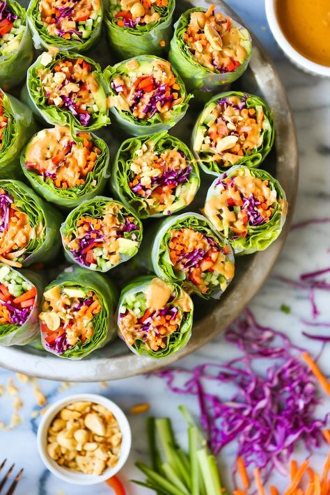 Spring Rolls With Peanut Sauce, Super Bowl Food Healthy, Super Bowl Recipes, Healthy Superbowl, Vegetable Spring Rolls, Food Appetizers, Bowl Food, Summer Appetizer, Healthier Recipes