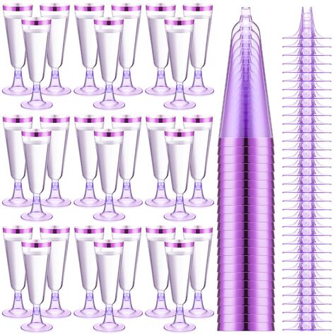 PRICES MAY VARY. Elegant and Exquisite Design: the purple plastic champagne flutes look like them were prepared for dinner and celebration; The rim of purple gives it a more textured appearance and can easily be paired with various styles of banquets to attract guests' attention Ideal Dimensions to Hold: these purple champagne flutes have height of about 6.38 inches, the opening diameter of about 2.1 inches, and the capacity of about 5 oz; The appropriate size is convenient for you to hold and c Purple And Blue Wedding Theme, Disposable Champagne Flutes, Cups For Wedding, Cocktail Cups, Purple Champagne, Plastic Champagne Flutes, Decor Business, Cocktail Cup, Mini Champagne