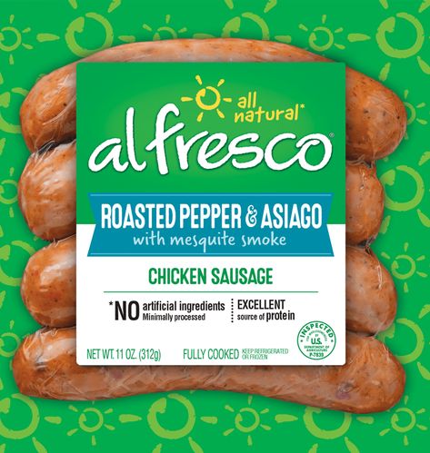 Roasted Pepper & Asiago Chicken Sausage | al fresco Sausage Brands, Asiago Chicken, Chicken Sausage Recipes, Sundried Tomato Chicken, Italian Chicken Sausage, Roasted Garlic Chicken, Apple Chicken, Chicken Apple Sausage, Apple Sausage