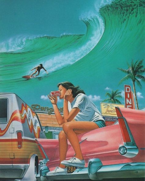 Kristina Webb, Hawaii Vintage, Futurisme Retro, Wallpaper Estetika, Retro Wallpaper Iphone, Surf Poster, New Retro Wave, Picture Collage Wall, Airbrush Art