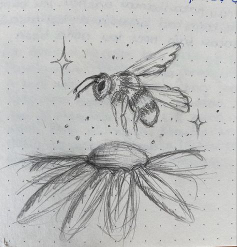 Bee and flower, bee, easy drawing ideas, drawing bee, flowers, drawing ideas, simple drawing Bee In Flower Drawing, Bees On Flowers Drawing, Flower Drawing Inspo Sketch, Bumble Bee Sketch Simple, How To Draw Bee Wings, Bee Drawings Simple, Easy Drawing Ideas Flowers, Bee Flower Drawing, Small Bee Drawing