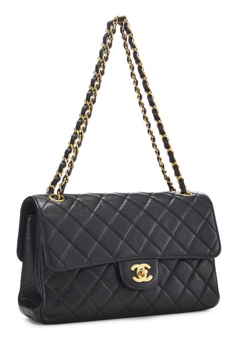 Chanel Black Quilted Lambskin Double Sided Classic Flap Medium Q6B0N91IK0021 | WGACA Vintage Designer Bags, Crossbody Bags For Women, Pretty Bags, Black Quilt, Chanel Black, Vintage Designer, Bags Purses, Classic Flap, Luxury Vintage