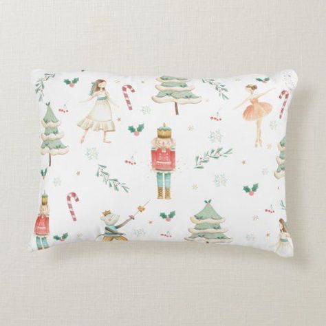 $39.80 | The Nutcracker Ballet Christmas Nursery Decor #pastel soft delicate greenery, sugar plum fairies, clara and the nutcracker ballet, christmas watercolor chic whimsical, mouse king snow queen, sweet girly cute, nursery girl bedroom decoration decor, winter wonderland, throw pillow cushions, personalized with baby girl name Nursery Christmas Decor, Ballet Bedroom, Nutcracker Christmas Decor, Christmas Kids Room, Nutcracker Ballet Christmas, Christmas Rooms, Ballet Nursery, Christmas Nursery, Ballet Christmas