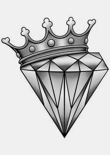 Crown Diamond Tattoo, Traditional Tattoo Outline, Diamond Tattoo Designs, Gotik Tattoo, Diamond Tattoo, Card Tattoo Designs, Crown Tattoo Design, Cool Tattoo Drawings, Diamond Tattoos