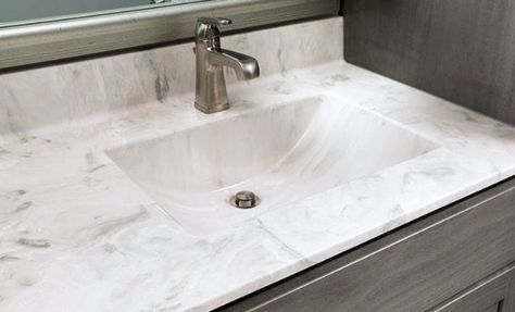 White cultured marble vanity top looks like marble Granite Vanity Tops Bathroom, Cultured Marble Countertops Bathroom, Bathroom Vanity Top Ideas, Vanity Top Ideas, Cultured Marble Bathroom, Cultured Marble Shower Walls, French Quarter Decor, Cultured Marble Shower, Marble Countertops Bathroom