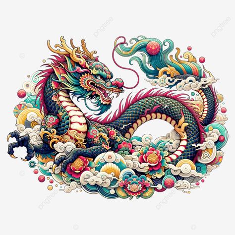 East Asian Dragon, Dragon Traditional, Traditional Illustration, Chinese Dragon Art, Chinese Folk Art, Logo Cloud, Asian Dragon, Pottery Painting Designs, Black And White Tree