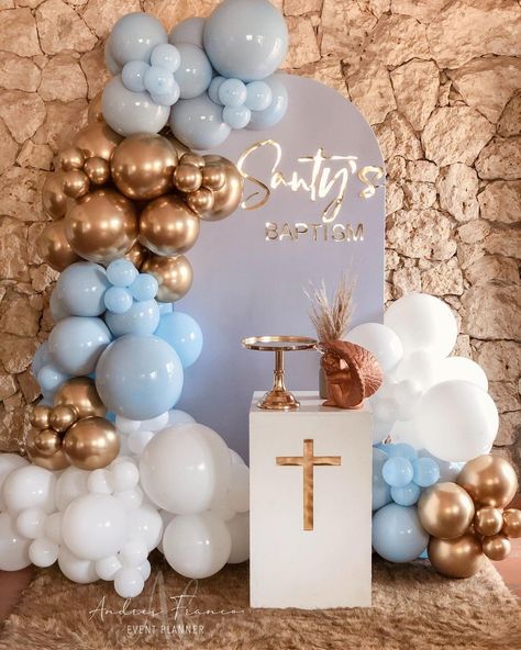 Bautizo Ideas Boy Decoration, Confirmation Party Ideas, Baby Dedication Party, Bautizo Ideas, Ideas Bautizo, Confirmation Party, First Communion Decorations, Communion Decorations, Flamingo Birthday Party