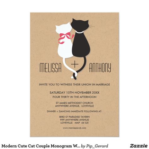 Modern Cute Cat Couple Monogram Wedding Invite Cat Themed Wedding Ideas, Cat Wedding Invitation, Cat Wedding Ideas, Milos Wedding, Cute Cat Couple, Couple Monogram, Couple Wedding Invitation, Couple Funny, Offbeat Wedding