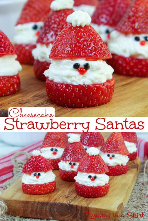 Deserts Recipes Christmas Easy, Christmas Food Ideas Recipes, Strawberry Santas With Cream Cheese, Christmas Eve Food Ideas For Dinner, Xmas Baked Goods, Christmas Cooking For Kids Easy, Xmas Themed Food, Christmas Sweets For Kids, Christmas Food Kids Cute Ideas