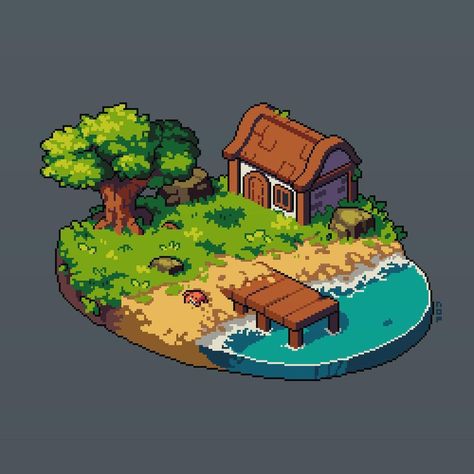 Pixel Art Island, Pixel Island, Pixel Art Nature, Pixel Art Isometric, Isometric Island, Isometric Pixel Art, Isometric Pixel, How To Pixel Art, Pixel Art Tutorial