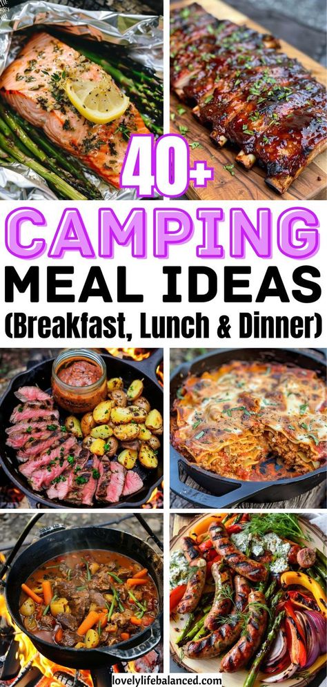 Camping Food Grilling Recipes For Camping, Overlanding Meal Ideas, Campsite Food Ideas, Campground Food Ideas, Pre Prep Camping Meals, Campground Dinner Ideas, Camping Premade Breakfast, Easy Camp Food Make Ahead, Make Ahead Breakfast For Camping