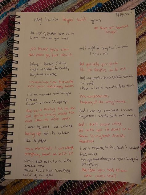 Song Lyric Journal Ideas, Taylor Swift Lyric Sketches, My Favorite Lyrics Journal, Favorite Lyrics Journal, Lyrics I Love Journal Page, Lyrics I Love Journal, Taylor Swift Notebook Ideas, Song Lyrics Journal Page, Taylor Swift Notes