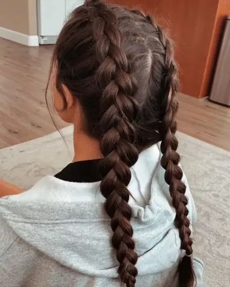 Kepang Dua, Curly Braided Hairstyles, Two Dutch Braids, Two Braid Hairstyles, Dutch Braid Hairstyles, Dutch Braids, Cute Curly Hairstyles, Two Braids, Back To School Hairstyles