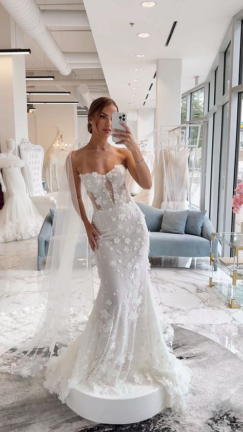 ICONIC BRIDE (@iconicbridedallas) • Instagram photos and videos Floral Sleeves, Floral Sleeve, 3d Flowers, Mermaid Dress, Mermaid Wedding, Mermaid Wedding Dress, Veil, Dreaming Of You, The Dress