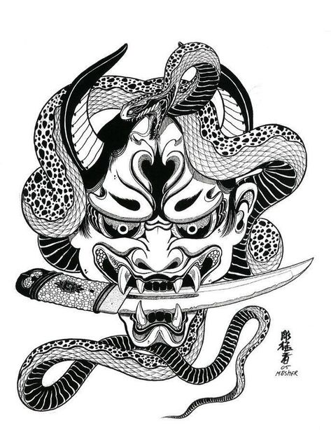 Hannya Maske Tattoo, Small Japanese Tattoo, Hannya Maske, Japanese Tattoo Meanings, Japanese Tattoo Words, Japanese Tattoo Women, Tato Ikan Koi, Bodysuit Tattoos, Oni Mask Tattoo