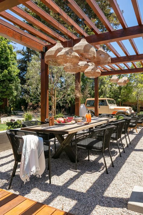 Dining Lighting Ideas, Beachy Backyard, Raili Clasen, Dining Pendant Light, Backyard Dining, Wicker Pendant Light, Outdoor Chandelier, Outdoor Dining Spaces, Perfect Backyard