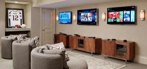 The Most Amazing Video Game Room Ideas to Enhance Your Basement | Home Remodeling Contractors | Sebring Design Build Kids Game Room, Boys Game Room, Basement Games, Game Room Basement, Video Game Rooms, Kids Game, Gamer Room, Video Game Room, Gaming Decor