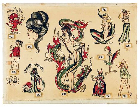 Zeis Flash, Milton Zeis, Traditional Tattoo Filler, Vintage Tattoo Flash, Sailor Jerry Flash, Sailor Jerry Tattoo Flash, Tattoo Museum, Tato Tradisional, Traditional Tattoo Flash Art