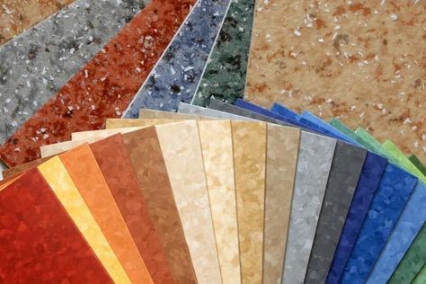 How to Buy Linoleum Flooring | HomeTips Linoleum Flooring Kitchen, Vinyl Sheet Flooring, Linoleum Flooring, Geometric Tiles, Flooring Materials, Vinyl Tiles, Square Tile, Vinyl Sheets, Linseed Oil