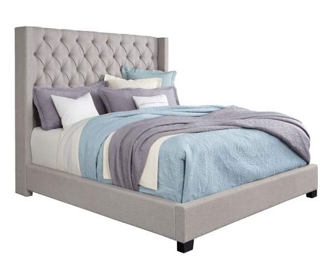 American Freight 94281 - Westerly Light Grey King Bed | American Freight (Sears Outlet) Grey Upholstered Bed, Upholstered Full Bed, Tufted Upholstered Bed, Upholstered Bedroom, King Upholstered Bed, Gray Walls, Queen Upholstered Bed, Upholstered Panel Bed, Standard Furniture