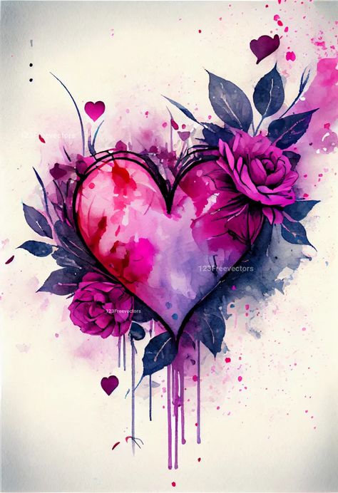 Beautiful Heart Drawing, Heart Illustration Art Love, Keychains Painting, Valentines Day Art Ideas, Valentine Watercolor Ideas, Heart Watercolor Tattoo, Heart Images Art, Heart Mandala Drawing, Floral Heart Drawing