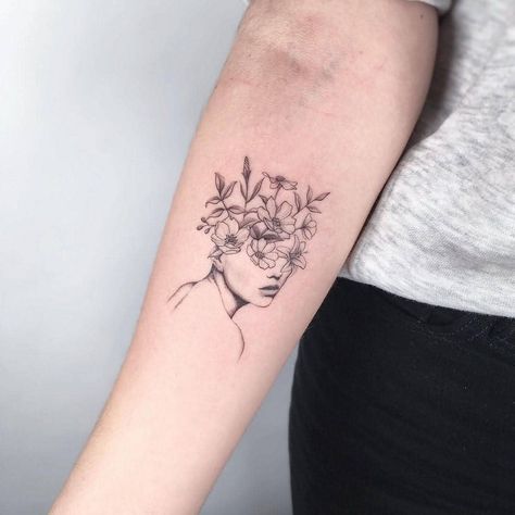 Flowers Head Tattoo, Floral Woman Tattoo, Chaos Tattoo, Empowering Tattoos, K Tattoo, Self Love Tattoo, Boho Tattoos, Light Tattoo, Woman Tattoo