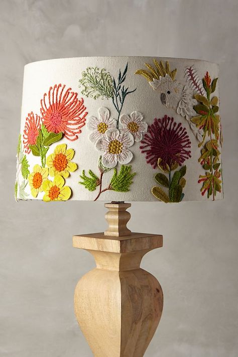 Embroidered Lamp Shade Diy, Embroidered Lampshade Diy, Lamp Shade Diy Ideas, Maximalist Lamp, Lamp Shade Painting, Aesthetic Lamp Shade, Diy Lamp Shade Ideas, Anthro Aesthetic, Embroidered Lamp Shade