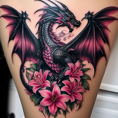 Rosen Tattoo Frau, Lillies Tattoo, Tato Naga, Mystical Tattoos, Dragon Tattoo Art, Tattoos To Cover Scars, Dragon Tattoo For Women, Tattoos For Women Flowers, Pretty Tattoos For Women