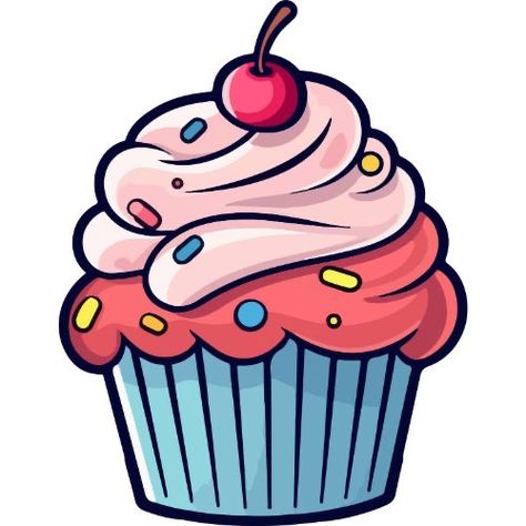 Cupcake Cartoon Drawing, Cupcake Images Clip Art, Cupcake Vector Illustration, Cupcake Colouring, Cupcakes Art Drawing, Sweets Drawing, Bakery Cartoon, Muffin Clipart, Cute Cupcake Drawing