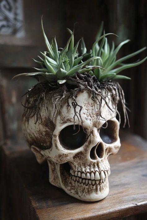 "Get creative with a DIY Skull Planter to make your Halloween decor stand out! 💀🪴 Perfect for a spooky and stylish look. #HalloweenSkullDIY #PlanterDecorIdeas #SpookySkullInspo" Skeleton Planter, Concrete Skulls, Creepy Diy, Diy Skulls, Skull Planter, Decor Stand, Diy Halloween Decor, Halloween 2, Decor Halloween