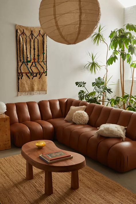 Modern Natural | Midcentury Modern Furniture | Urban Outfitters Leather Couches Living Room, Leather Modular Sofa, Mid Century Modern Living Room, Inspire Me Home Decor, Leather Couch, Contemporary Sofa, Decor Minimalist, Living Room Inspo, Couches Living Room