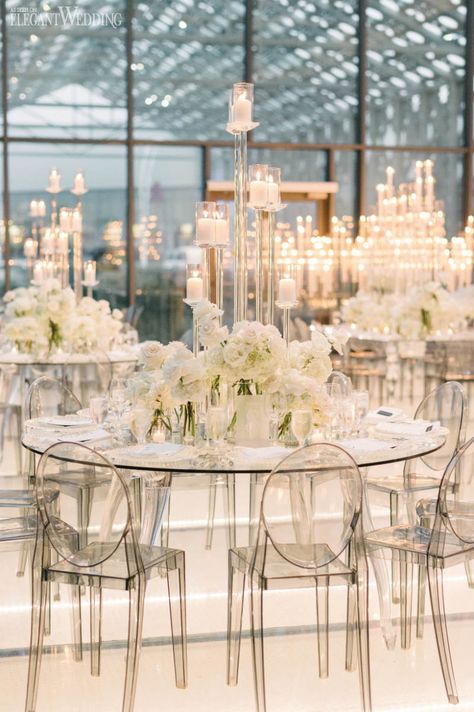 A Beautiful White Wedding | ElegantWedding.ca White Wedding Centerpieces, White Weddings Reception, White Wedding Decorations, White Centerpiece, Tafel Decor, White Wedding Theme, All White Wedding, Wedding Decor Elegant, Classy Wedding