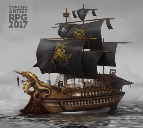 Pirate Ship Art, Model Sailing Ships, Steampunk Vehicle, Fantasy Story Ideas, Navi A Vela, Dnd World Map, Pirate Games, Old Sailing Ships, Sea Of Thieves