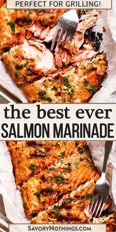 Marinated Grilled Salmon Recipes, Italian Herb Salmon Marinade, Marinades For Salmon Grilling, Marinate For Salmon Easy Recipes, Fresh Water Salmon Recipes, Salmon Recipes Bbq Grilled, Salmon Steak Marinade, Salmon Italian Dressing, How To Season Salmon For The Grill