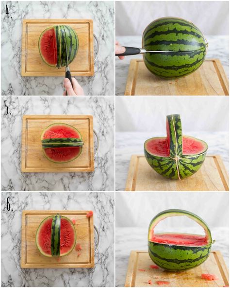 Fruit At A Party, Watermelon Fruit Basket, Fruit Basket Watermelon, Homemade Fruit Salad, Watermelon Ideas, Desert Fruit, Cut A Watermelon, Watermelon Basket, Fruit Watermelon