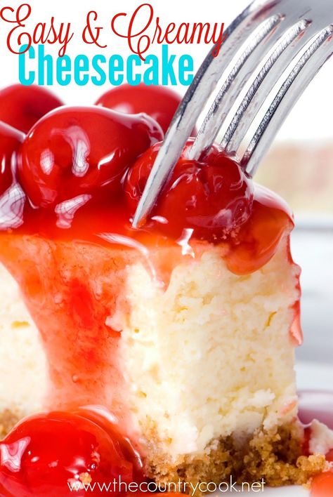 This is one of the easiest cheesecakes you will ever make. Cross my heart. And forget about all those cheesecake recipes from the past where you had to leave the oven door open for 5 hours after baking for the cheesecake to set. This recipe has an easy baking method that takes all of the scariness...Read More » Best No Bake Cheesecake, Cherry Cheesecake Recipe, Tin Ideas, No Bake Cherry Cheesecake, Cheesecake Oreo, Easy No Bake Cheesecake, Torte Cupcake, Baked Cheesecake Recipe, Yogurt And Granola