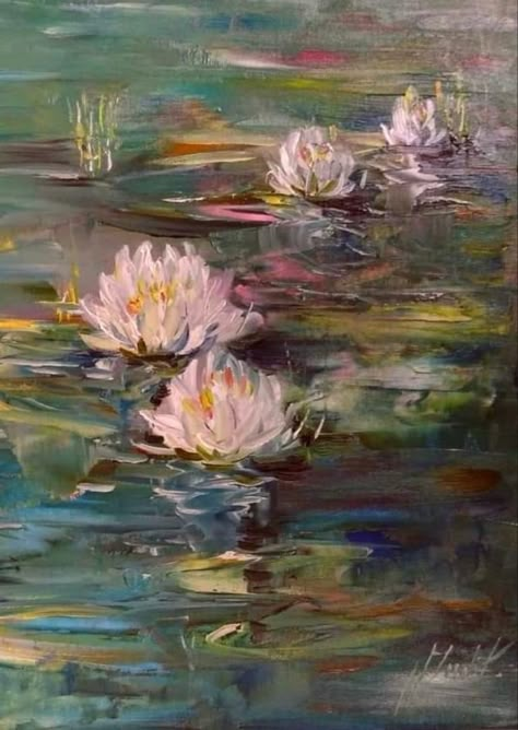 Van Gogh Water Lilies, Impressionism Art Flowers, Monet Lillies, Waterlily Painting, Lilly Painting, Water Lilies Painting, Piskel Art, Monet Water Lilies, Lily Painting