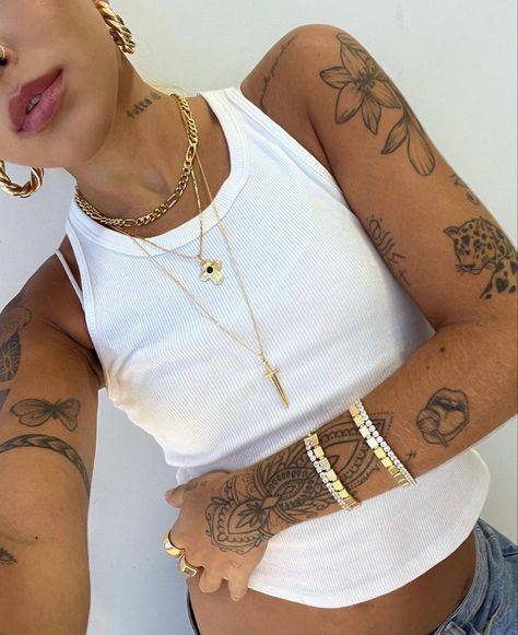 Tattoo Ideas For 20 Year Olds, Tattoo Scattered Sleeve, Timeline Sleeve Tattoo, Anatomy Inspired Tattoos, Shoulder And Arm Tattoos For Women, Shoulder To Arm Tattoos For Women, Bohemian Style Tattoo, Under Elbow Tattoos For Women, Big Patchwork Tattoos