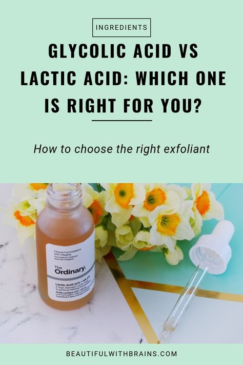 Glycolic acid and lactic acid are both exfoliants that belong to the AHAs family. They both dissolve the glue that holds skin cells together and hydrate skin. But, one also boosts the production of collagen and helps treat sun damage, while the other is so gentle, even sensitive skin can use it. So, which one will work best for your skin type? Click through to find out. Lactic Acid Vs Glycolic Acid, Lactic Acid Benefits, Safe Skincare, Anti Aging Ingredients, Skin Care Steps, Best Skincare Products, Sun Damage, Lactic Acid, Beauty Stuff